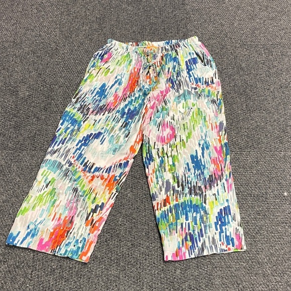 Jams World Paisley Rain cropped pants geometric pink green blue size small
